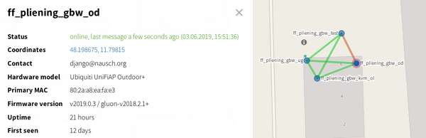 Bild: Freifunkkarte mit Anzeige der gewählten Nodes