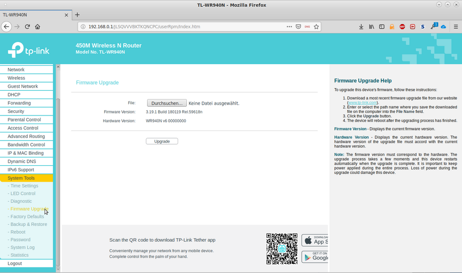 Bild: Original Web-GUI zur Verwaltung eines TP-Link-Routers nach erfolgreicher Anmeldung Bild: Original Web-GUI zur Verwaltung eines TP-Link-Routers nach erfolgreicher Anmeldung