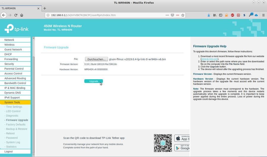 Bild: Original Web-GUI zur Verwaltung eines TP-Link-Routers nach erfolgreicher Anmeldung Bild: Original Web-GUI zur Verwaltung eines TP-Link-Routers nach erfolgreicher Anmeldung