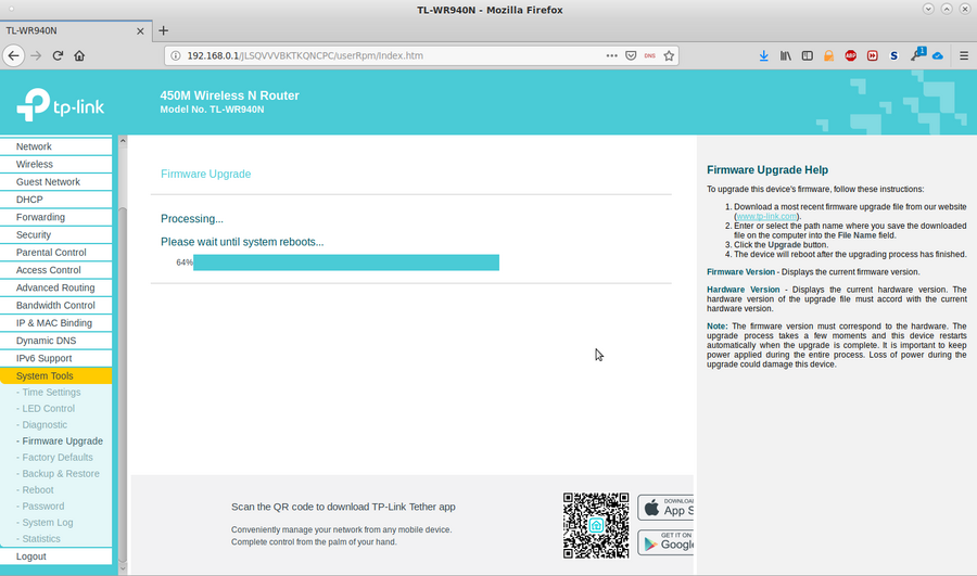 Bild: Original Web-GUI zur Verwaltung eines TP-Link-Routers Update der Firmware Bild: Original Web-GUI zur Verwaltung eines TP-Link-Routers Update der Firmware