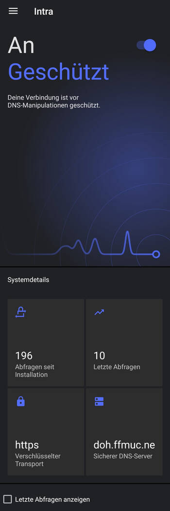 Bild: Detailansicht bei aktivierter Verbindung in der App “Infra”