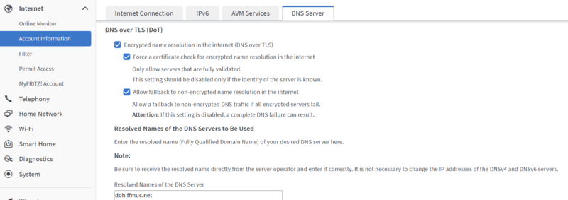 DoT-Settings in FritzBox